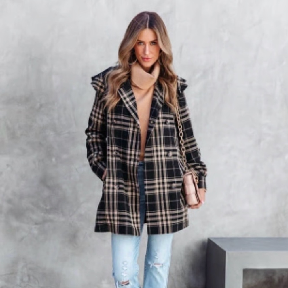 Vice Plaid Double Breasted Button Coat